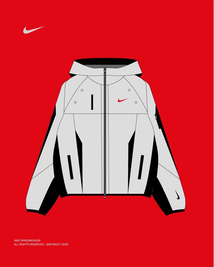 Nike windbreaker technical flat concept by Digzy
